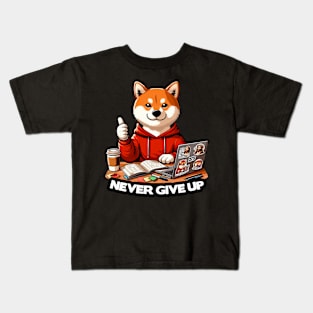 Never Give Up Shiba Inu Dog Laptop Homework Hardworking Study Hard Kids T-Shirt